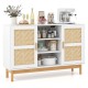 48-inch sideboard buffet cabinet with bamboo woven doors, white finish, perfect for kitchen or dining room storage.