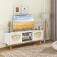 Mid Century Modern TV stand with bamboo woven fronts, featuring 2 drawers and space for up to 55-inch TVs, ideal for.
