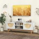 Mid Century Modern TV stand with bamboo woven fronts, two drawers, and spacious tabletop for 55-inch TV, ideal for.