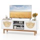 Mid Century Modern TV stand with bamboo woven fronts, featuring 2 drawers and space for up to 55-inch TVs.