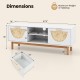 Mid Century Modern TV stand with bamboo woven fronts, featuring 2 drawers and open shelves for organized storage.