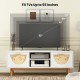 Mid Century Modern TV stand with bamboo woven fronts, designed for TVs up to 55 inches, featuring two drawers and.