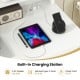 White desk with built-in charging station, featuring 2 AC outlets and USB ports for convenient device charging.