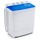 Portable washing machine with blue lid, 17.6 lbs capacity, dual tubs, built-in drain pump for easy laundry in small.