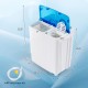 Portable washing machine with dual tubs and drain pump, measuring 32.5" high, ideal for apartments and dorms.