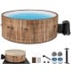 Inflatable hot tub spa with wood-like finish, 120 air jets, and electric heater for 4-6 persons, ideal for relaxation.