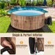 Inflatable 72-inch hot tub with wood design, featuring 120 air jets and electric heater pump for 4-6 people.
