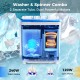 Portable washing machine with dual tubs, 240W wash motor, and built-in drain pump for efficient laundry in blue.