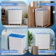 Portable washing machine in blue, featuring dual tubs and built-in drain pump, ideal for apartments and dorms.