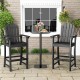 Set of 2 black HDPE counter height bar stools with armrests and footrest, perfect for outdoor use.