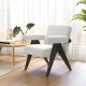 Upholstered armchair with natural rubber wood legs, white Sherpa fabric, ideal for living room or reading room comfort.