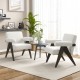 Upholstered armchairs with natural rubber wood legs in white, featuring spacious seats and supportive armrests for.