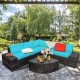 Cushioned 6-piece rattan sofa set in turquoise, featuring a durable PE rattan design for outdoor relaxation and.