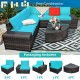Cushioned 6-piece rattan sofa set in turquoise with a tempered glass table, ideal for outdoor relaxation and gatherings.