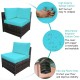 Cushioned corner chair from the 6-piece turquoise rattan sofa set, featuring a removable waterproof cushion for outdoor.