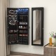 Lockable wall-mounted jewelry armoire in black with LED lights, full-length mirror, and six drawers for organized.