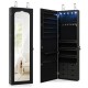 Lockable wall-mounted jewelry armoire in black with full-length mirror, LED lights, and six drawers for organized.