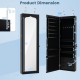 Lockable wall-mounted jewelry armoire in black with full-length mirror, 5 LEDs, and 6 drawers for organized storage.