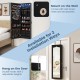 Lockable wall-mounted mirror jewelry armoire in black with 5 LEDs and 6 drawers for organized storage and easy access.