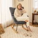 Linen nursery rocking chair with high backrest, padded armrests, and gray fabric for cozy relaxation in any room.