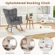 Upholstered gray rocking chair with high backrest and padded armrests, perfect for nursing and relaxing in any room.