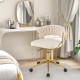 Beige upholstered desk chair with hand-woven back, 360° swivel, and adjustable height for versatile workspace use.