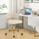 Beige 360° swivel desk chair with hand-woven back, height adjustable, and smooth PU wheels for home office use.