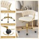 Beige 360° height adjustable swivel desk chair with hand-woven back and elegant metal frame for stylish office use.