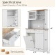 Double tilt out trash cabinet with hutch, rubber wood countertop, and adjustable shelves for versatile storage.