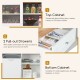 Double tilt out trash cabinet with hutch, featuring a rubber wood countertop and tempered glass sliding door for easy.