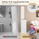 Double tilt-out trash cabinet with hutch, rubberwood countertop, and safety anti-toppling devices for secure wall.