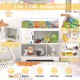 Kids toy storage organizer in white with 3-tier bookshelf and storage cabinet, perfect for keeping rooms tidy and.