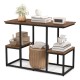 Rustic TV console table in rustic brown with spacious top, metal frame, and ample storage for media essentials.