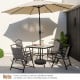 Square 34-inch outdoor dining table with tempered glass top and umbrella hole, perfect for backyard gatherings.