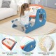 Convertible kids activity table set in blue with a whiteboard, designed for drawing, studying, and dining.