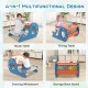 Convertible kids activity table set in blue, featuring a drawing whiteboard, storage book stand, and whale-shaped.