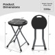 Folding stool with built-in handle, HDPE seat, and powder-coated metal frame; ideal for indoor seating and outdoor use.
