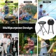 Folding stool with built-in handle, made of HDPE and powder-coated metal, ideal for camping, picnics, and gardening.
