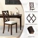 Brown dining chair with ergonomic slanted backrest and upholstered seat cushion, ideal for dining rooms and kitchens.