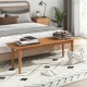 Solid wood dining bench with rubber wood legs, 55" long, versatile for entryway or dining use, shown in a bedroom.