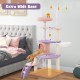 Multi-level cat tower with sisal scratching posts, featuring a moon-shaped bridge and cozy platforms for playful cats.