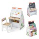 Kids 3 in 1 easel and play station with chair, featuring a chalkboard, whiteboard, and ample storage for creative.