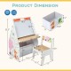 Dimensions of the 3 in 1 Kids Easel and Play Station with chair and storage bins, featuring a white design for.
