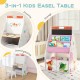 3-in-1 kids easel table with adjustable drawing board, storage bins, and chair for art, learning, and play activities.