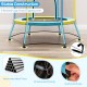 Stable mini trampoline for kids featuring a safety enclosure net, padded handrails, and curved legs for enhanced.