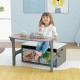 Kids convertible activity bench in gray with removable fabric bins, perfect for playtime and storage in any room.