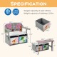 Kids convertible activity bench with removable fabric bins, featuring adorable patterns and sturdy P2 MDF material for.