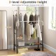 Double rod garment rack with adjustable heights, ideal for longer dresses and coats, featuring shoe storage and.