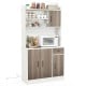 71-inch kitchen pantry storage cabinet in white with adjustable shelves, spacious countertop, and built-in charging.