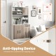 71-inch white kitchen pantry storage cabinet with anti-tipping device, featuring 9 shelves and a spacious countertop.